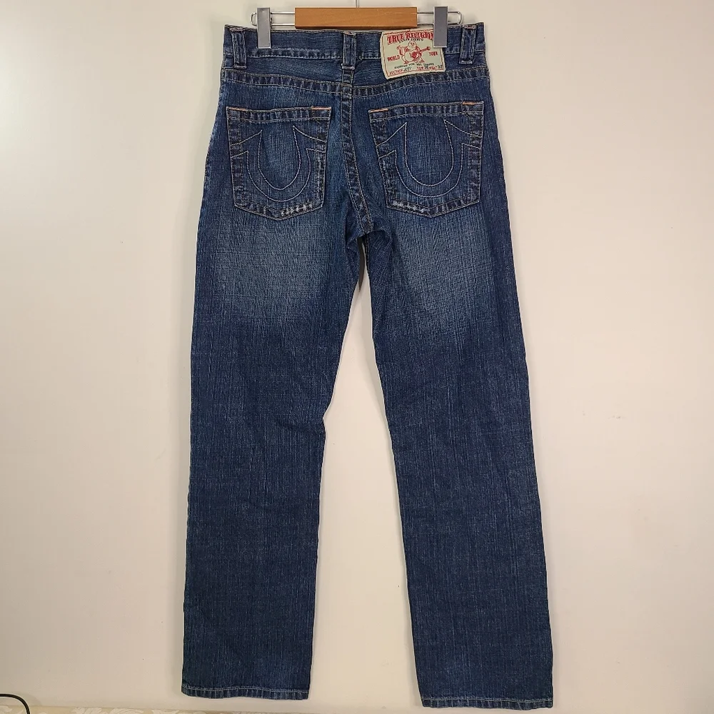 True Religion Blue Distressed Straight Leg Jeans Women’s 30 Y2K Low Rise Denim - Picture 2 of 9